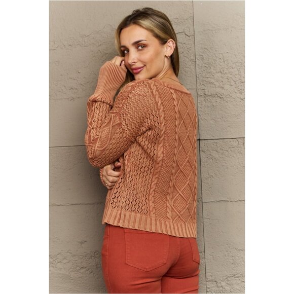 Brick Red Cable Knit Cardigan Sweater - Size Small - Picture 12 of 13